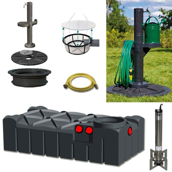 1500 L Flachtank Komplettset Automatikanlage Zapfsäule Premium Regenwasseranlage Zisterne flach Erdtank Regenwasserzisterne Set Gartenbewässerung